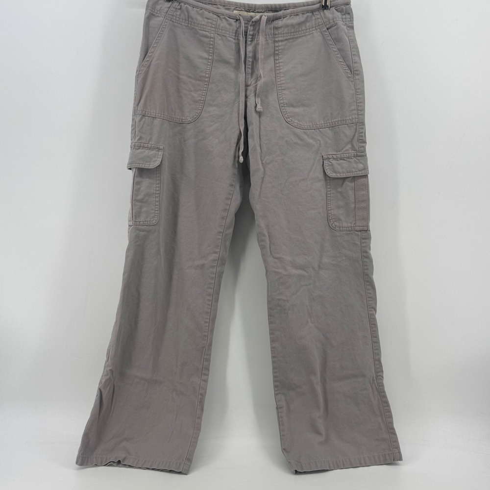 Cabelas Casuals Womens Grey Cotton Canvas Cargo Pants Straight Leg Size 10 Reg